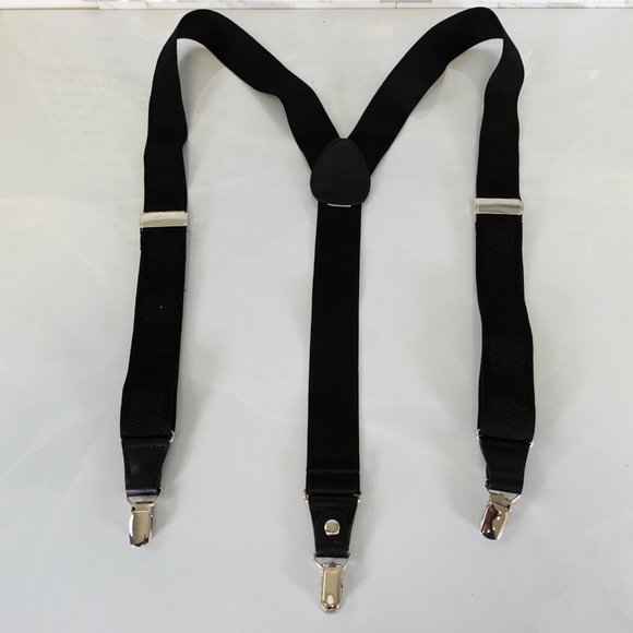 Suspender Mens Black Clip on Y Back Adjustable Strap Stretch Silver Adult Formal - Picture 1 of 7